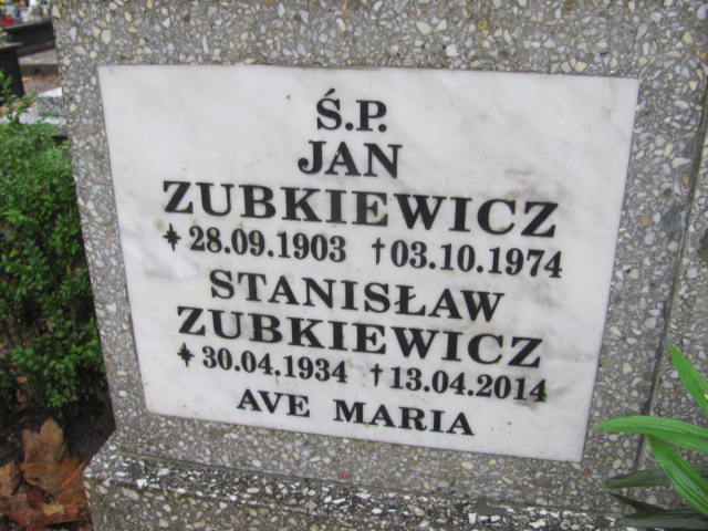 Stanisław ZUBKIEWICZ 1934 Słupsk - Grobonet - Wyszukiwarka osób pochowanych