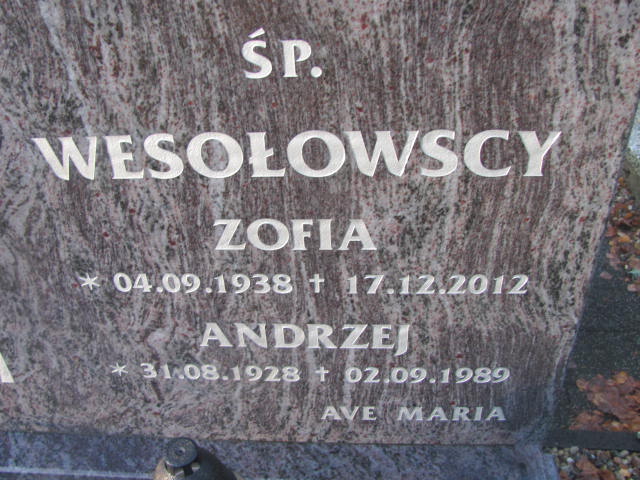 Zofia WESOŁOWSKA 1938 Słupsk - Grobonet - Wyszukiwarka osób pochowanych