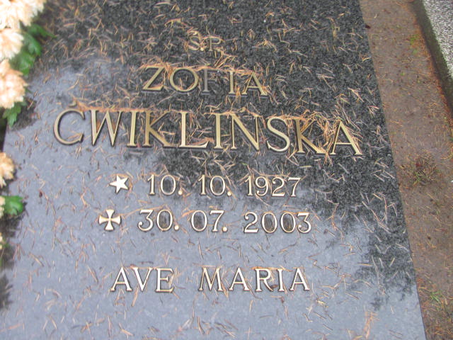 Zofia ĆWIKLIŃSKA 1927 Słupsk - Grobonet - Wyszukiwarka osób pochowanych