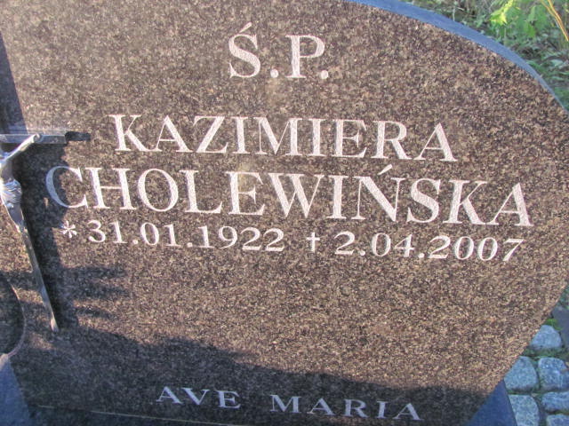 Kazimiera CHOLEWIŃSKA 1922 Słupsk - Grobonet - Wyszukiwarka osób pochowanych